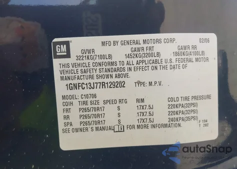 2007 Chevrolet Tahoe Ls from USA, damaged, VIN 1GNFC13J77R129202